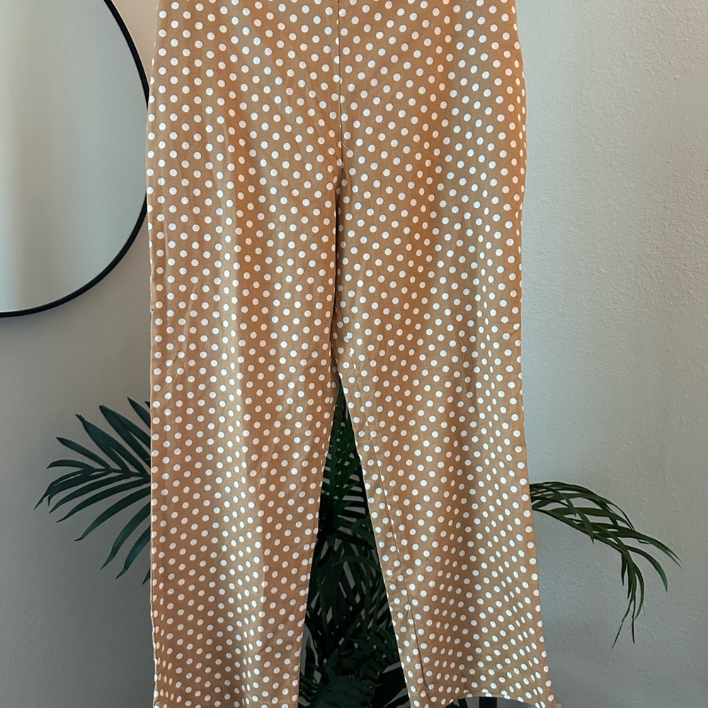 Camel and white polka dot pants LPA